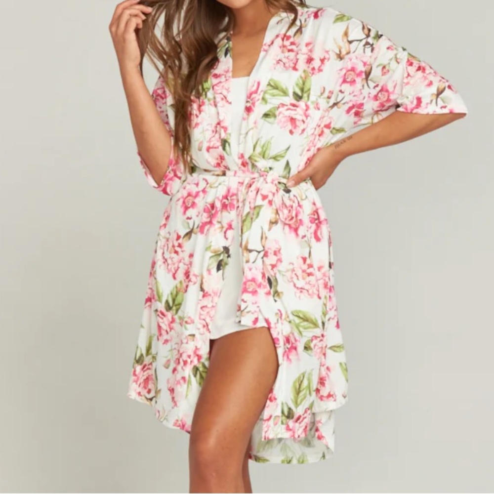 Show Me Your Mumu Brie Floral Robe Print Belted Short Sleeve One Size fits Most